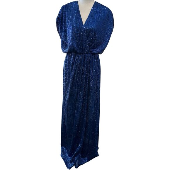 Just Cavalli Blue Sequin V Neck Maxi Dress with Slit Size 40 - Picture 1 of 15